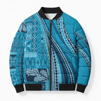 Pasifika Women's Day - Samoa Siapo Malu Tattoo Inspired Bomber Puffer Jacket Turquoise