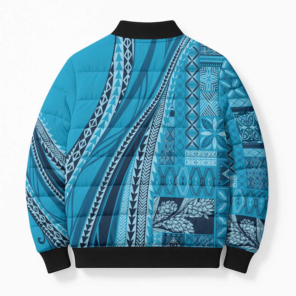 Pasifika Women's Day - Samoa Siapo Malu Tattoo Inspired Bomber Puffer Jacket Turquoise