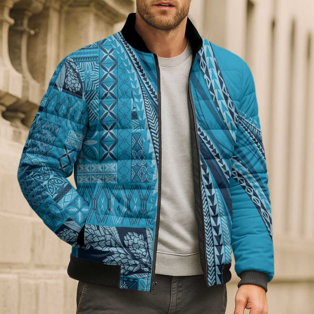 Pasifika Women's Day - Samoa Siapo Malu Tattoo Inspired Bomber Puffer Jacket Turquoise