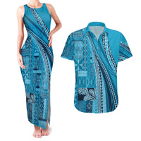 Pasifika Women's Day - Samoa Siapo Malu Tattoo Inspired Couples Matching Tank Maxi Dress and Hawaiian Shirt Turquoise LT7 Turquoise - Polynesian Pride