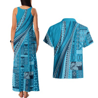 Pasifika Women's Day - Samoa Siapo Malu Tattoo Inspired Couples Matching Tank Maxi Dress and Hawaiian Shirt Turquoise LT7 - Polynesian Pride