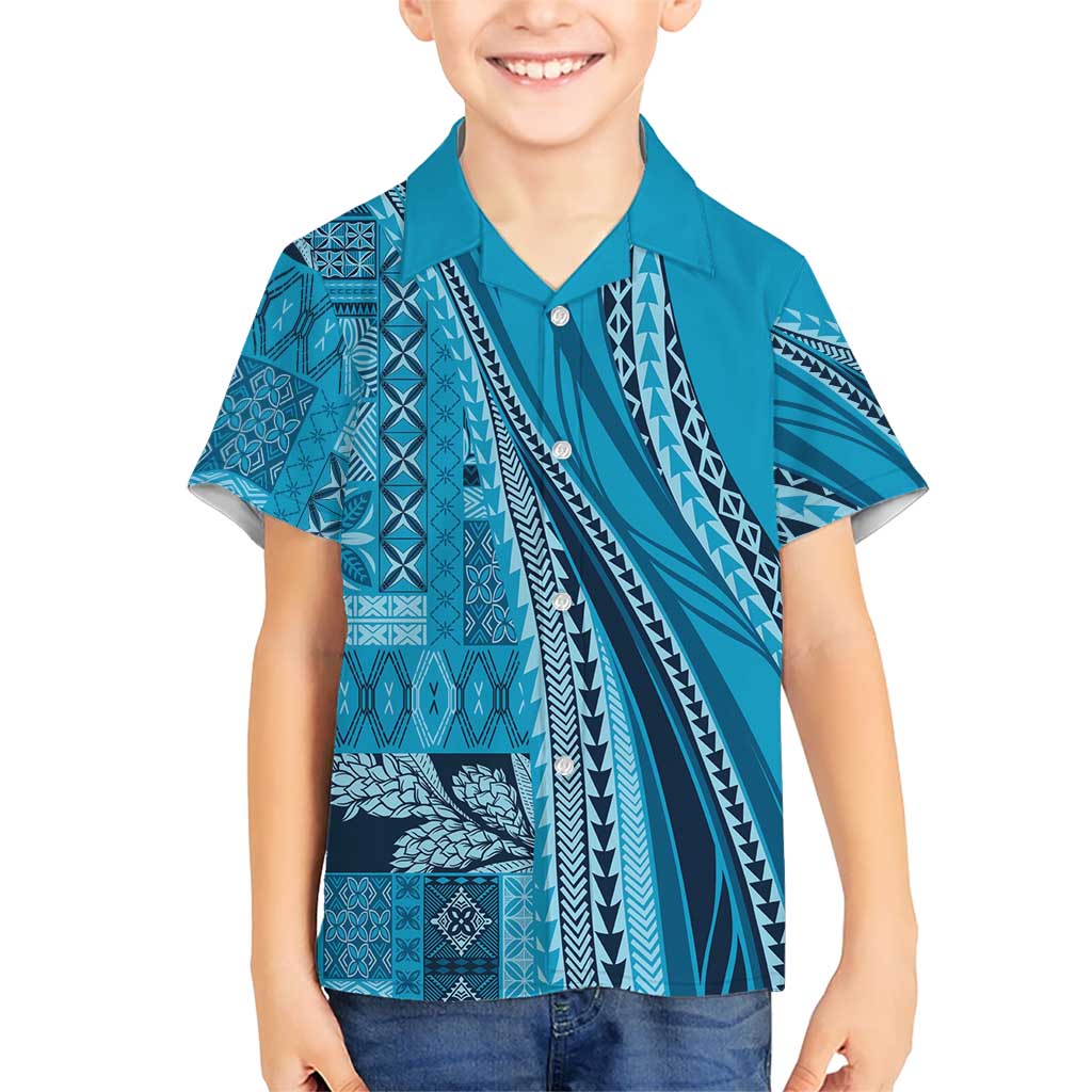 Pasifika Women's Day - Samoa Siapo Malu Tattoo Inspired Family Matching Mermaid Dress and Hawaiian Shirt Turquoise