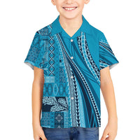 Pasifika Women's Day - Samoa Siapo Malu Tattoo Inspired Family Matching Mermaid Dress and Hawaiian Shirt Turquoise