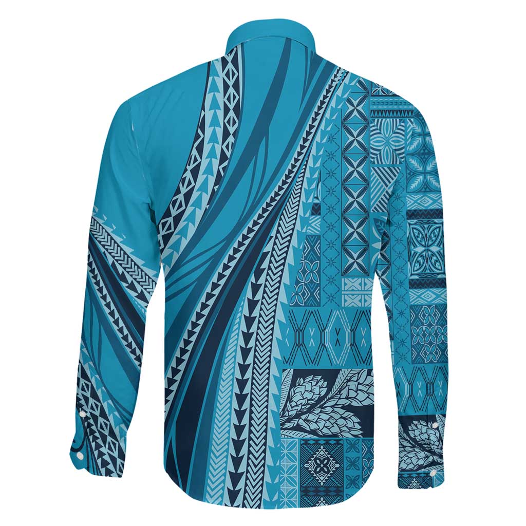 Pasifika Women's Day - Samoa Siapo Malu Tattoo Inspired Family Matching Off Shoulder Short Dress and Hawaiian Shirt Turquoise