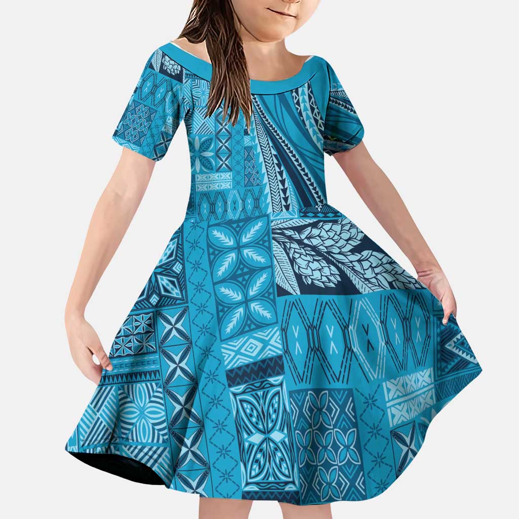 Pasifika Women's Day - Samoa Siapo Malu Tattoo Inspired Family Matching Puletasi and Hawaiian Shirt Turquoise