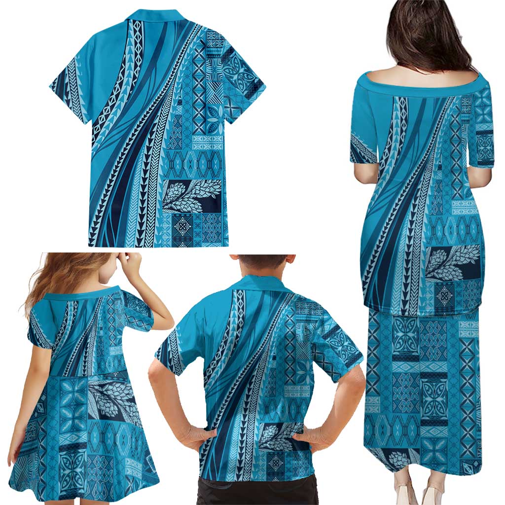 Pasifika Women's Day - Samoa Siapo Malu Tattoo Inspired Family Matching Puletasi and Hawaiian Shirt Turquoise
