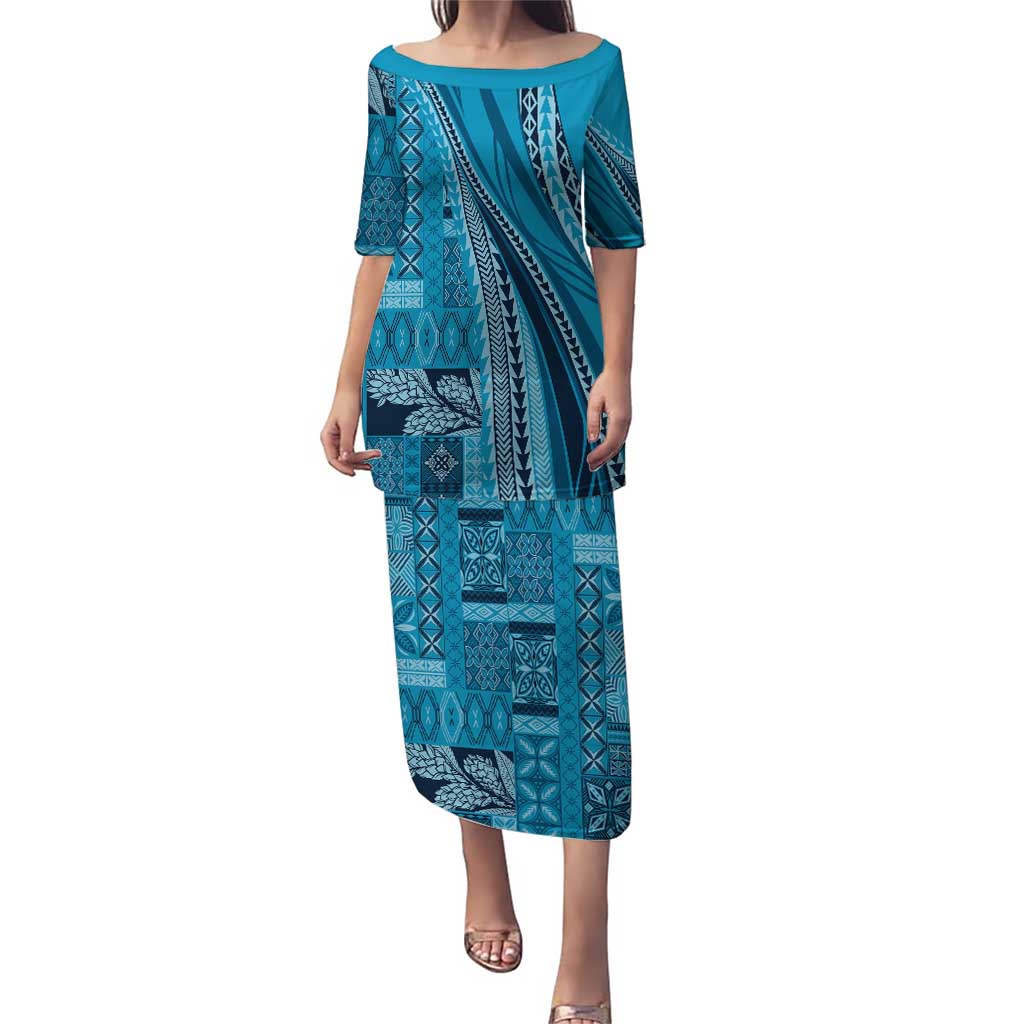 Pasifika Women's Day - Samoa Siapo Malu Tattoo Inspired Family Matching Puletasi and Hawaiian Shirt Turquoise