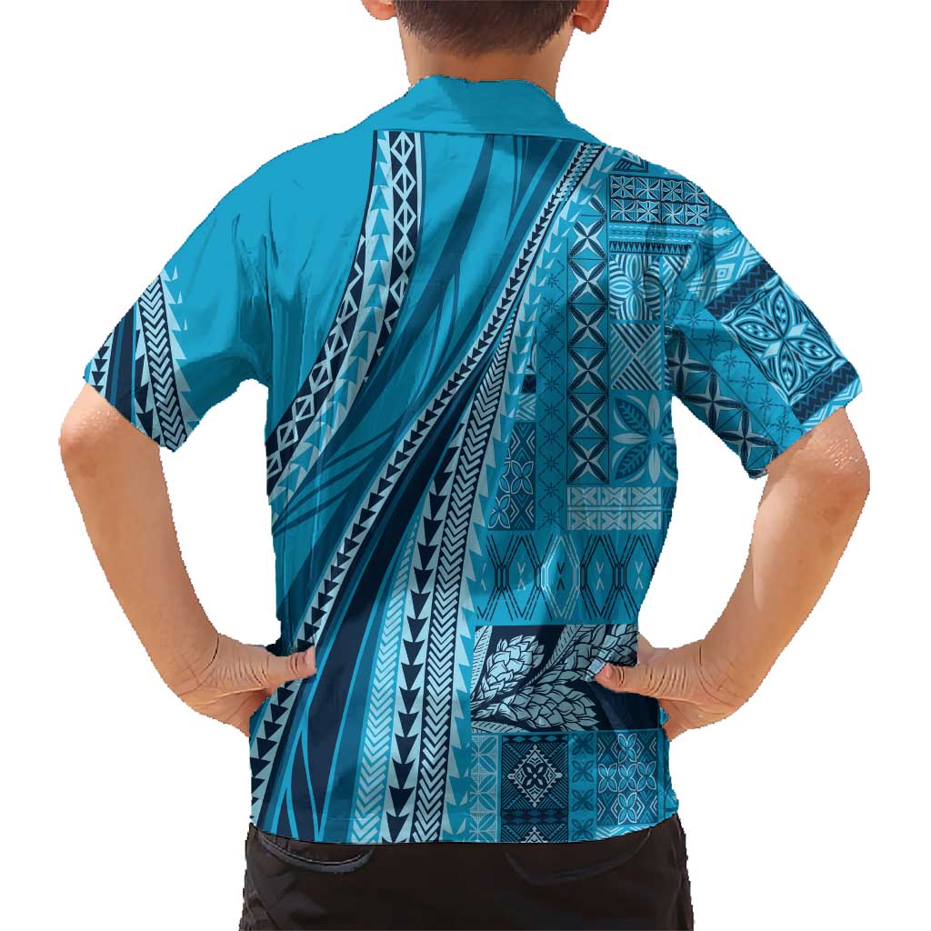 Pasifika Women's Day - Samoa Siapo Malu Tattoo Inspired Family Matching Summer Maxi Dress and Hawaiian Shirt Turquoise