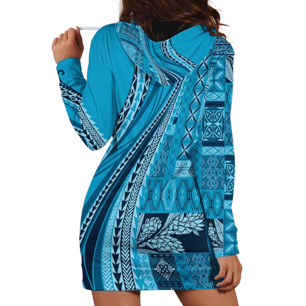 Pasifika Women's Day - Samoa Siapo Malu Tattoo Inspired Hoodie Dress Turquoise