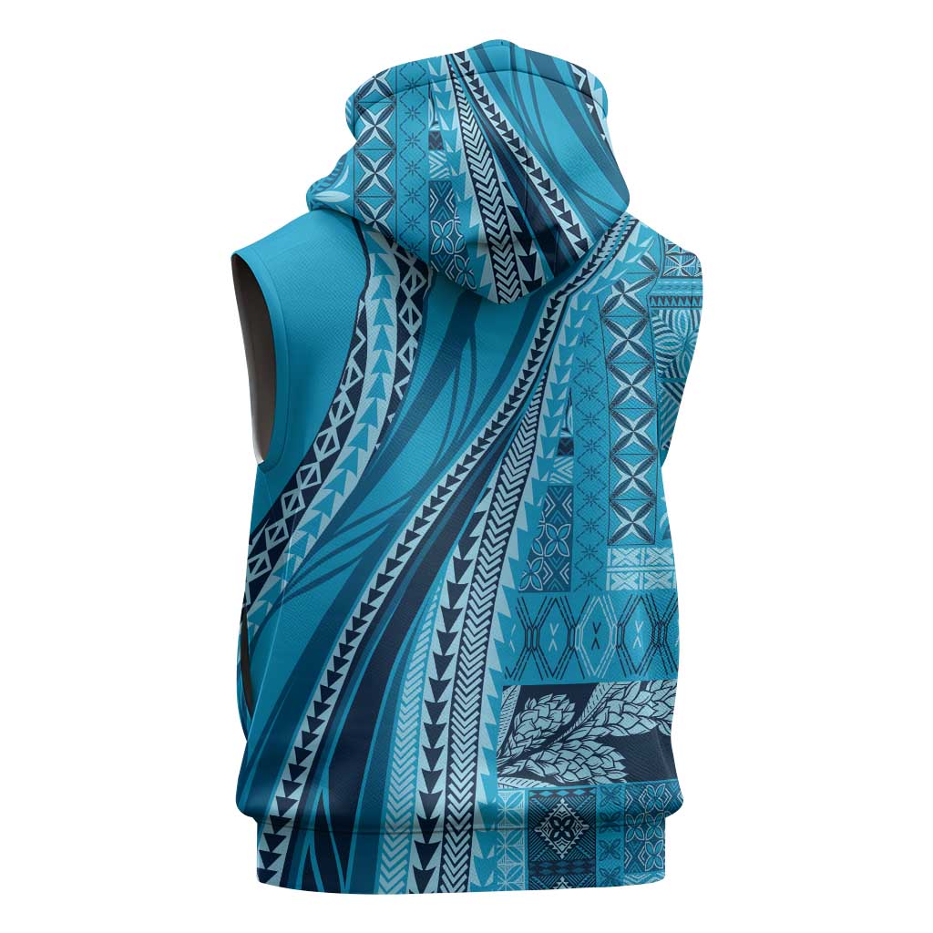 Pasifika Women's Day - Samoa Siapo Malu Tattoo Inspired Sleeveless Zip Hoodie Turquoise LT7 - Polynesian Pride