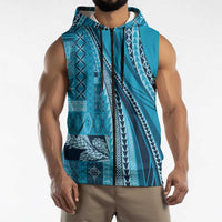 Pasifika Women's Day - Samoa Siapo Malu Tattoo Inspired Sleeveless Zip Hoodie Turquoise LT7 - Polynesian Pride