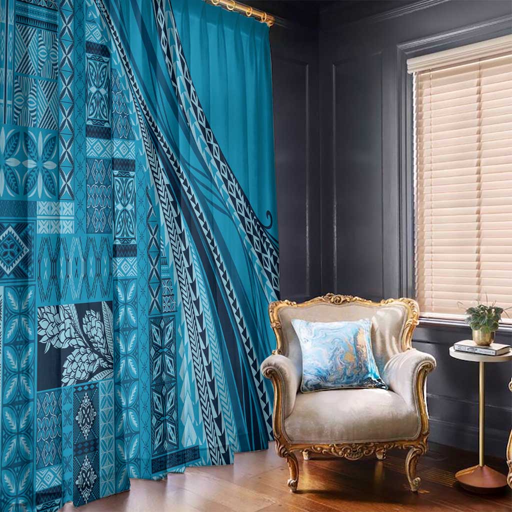 Pasifika Women's Day - Samoa Siapo Malu Tattoo Inspired Window Curtain Turquoise