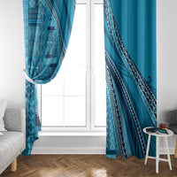Pasifika Women's Day - Samoa Siapo Malu Tattoo Inspired Window Curtain Turquoise