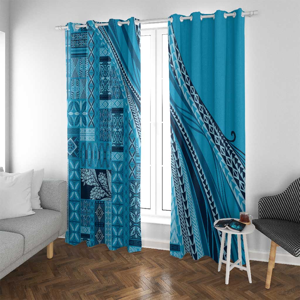 Pasifika Women's Day - Samoa Siapo Malu Tattoo Inspired Window Curtain Turquoise