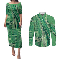 Pasifika Women's Day - Samoa Siapo Malu Tattoo Inspired Couples Matching Puletasi and Long Sleeve Button Shirt Jade LT7 Jade - Polynesian Pride
