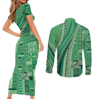 Pasifika Women's Day - Samoa Siapo Malu Tattoo Inspired Couples Matching Short Sleeve Bodycon Dress and Long Sleeve Button Shirt Jade LT7 - Polynesian Pride