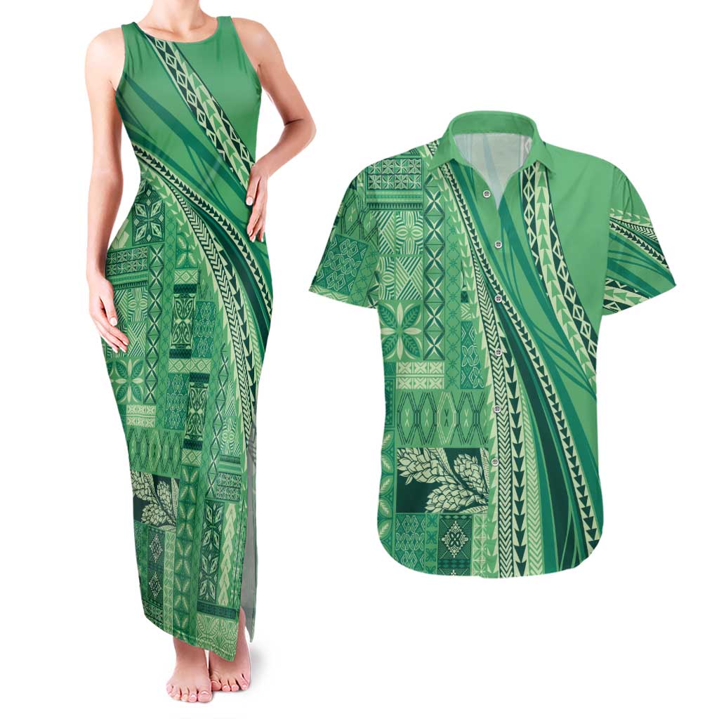 Pasifika Women's Day - Samoa Siapo Malu Tattoo Inspired Couples Matching Tank Maxi Dress and Hawaiian Shirt Jade LT7 Jade - Polynesian Pride