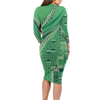 Pasifika Women's Day - Samoa Siapo Malu Tattoo Inspired Family Matching Long Sleeve Bodycon Dress and Hawaiian Shirt Jade