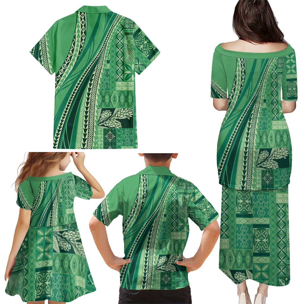 Pasifika Women's Day - Samoa Siapo Malu Tattoo Inspired Family Matching Puletasi and Hawaiian Shirt Jade