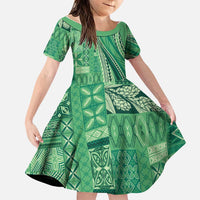 Pasifika Women's Day - Samoa Siapo Malu Tattoo Inspired Family Matching Summer Maxi Dress and Hawaiian Shirt Jade LT7 Daughter's Dress Jade - Polynesian Pride