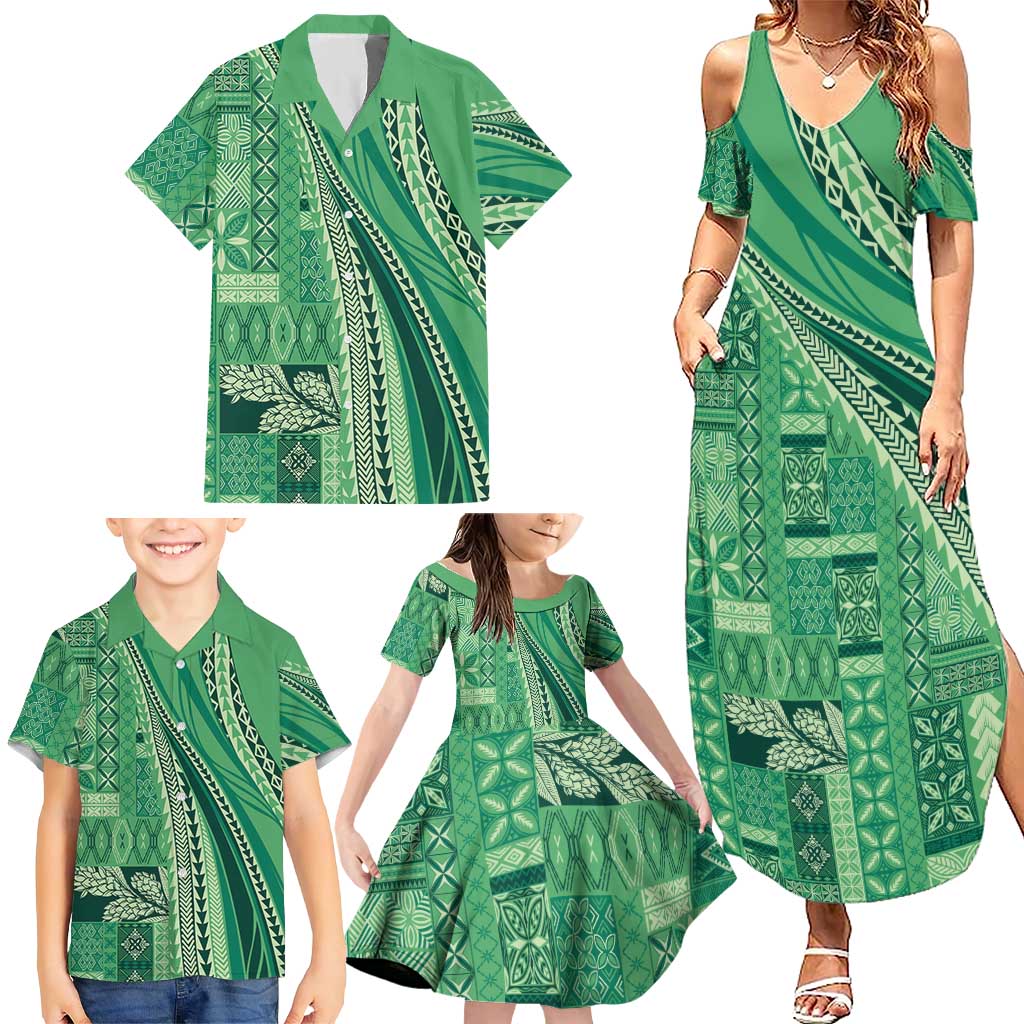 Pasifika Women's Day - Samoa Siapo Malu Tattoo Inspired Family Matching Summer Maxi Dress and Hawaiian Shirt Jade LT7 - Polynesian Pride