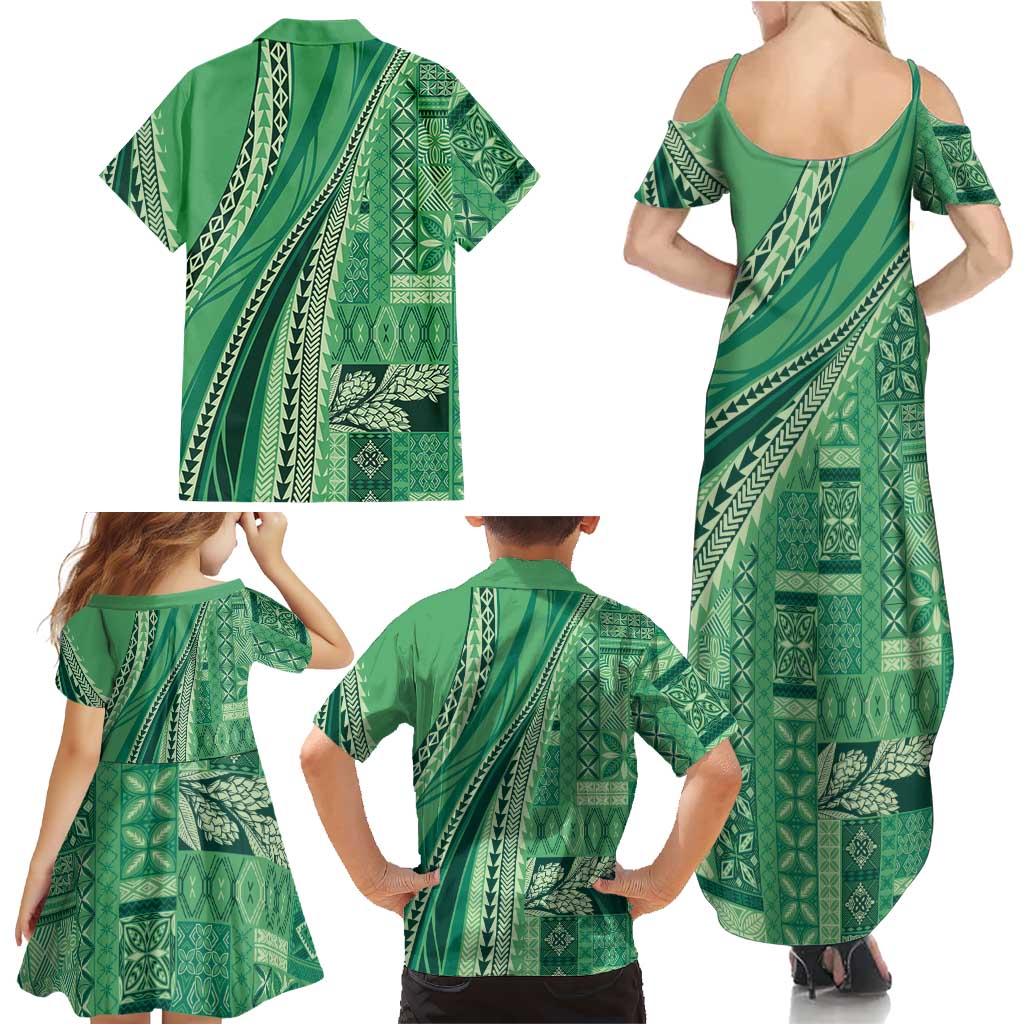 Pasifika Women's Day - Samoa Siapo Malu Tattoo Inspired Family Matching Summer Maxi Dress and Hawaiian Shirt Jade LT7 - Polynesian Pride
