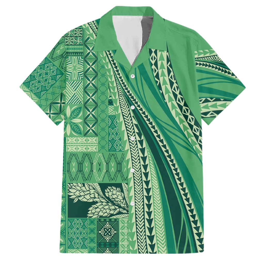 Pasifika Women's Day - Samoa Siapo Malu Tattoo Inspired Family Matching Summer Maxi Dress and Hawaiian Shirt Jade LT7 Dad's Shirt - Short Sleeve Jade - Polynesian Pride