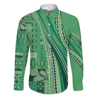 Pasifika Women's Day - Samoa Siapo Malu Tattoo Inspired Family Matching Summer Maxi Dress and Hawaiian Shirt Jade LT7 Dad's Shirt - Long Sleeve Jade - Polynesian Pride