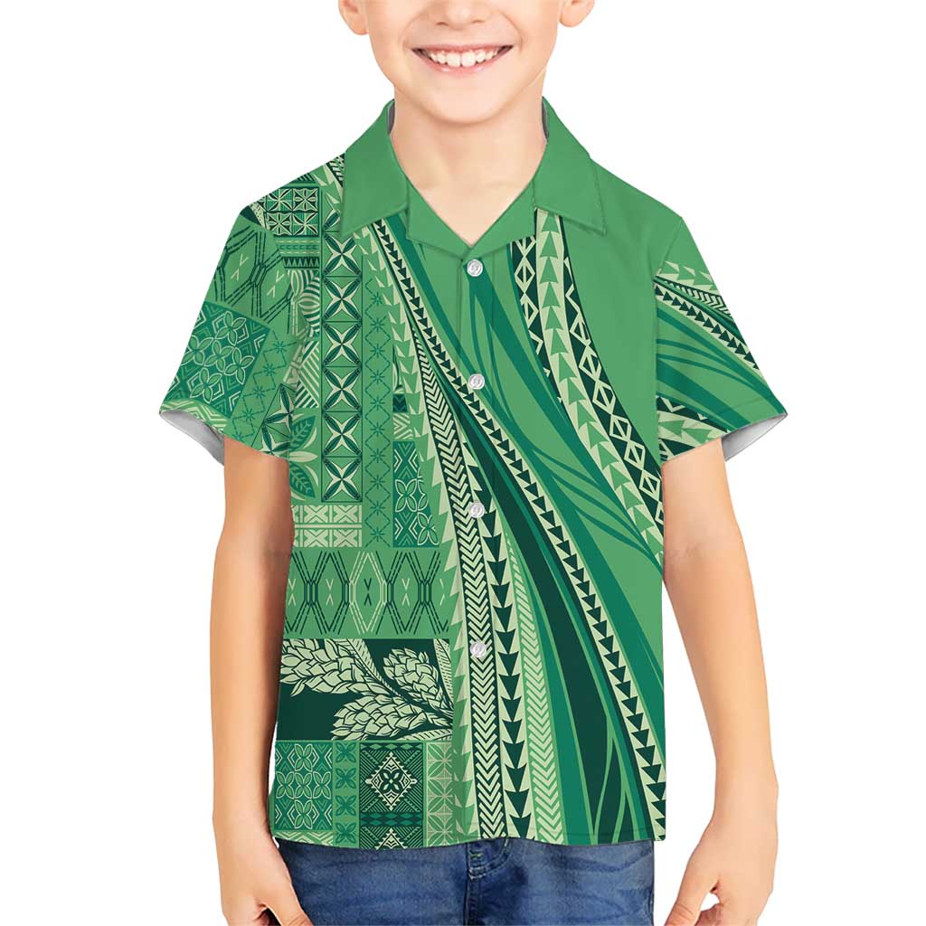 Pasifika Women's Day - Samoa Siapo Malu Tattoo Inspired Family Matching Summer Maxi Dress and Hawaiian Shirt Jade LT7 Son's Shirt Jade - Polynesian Pride