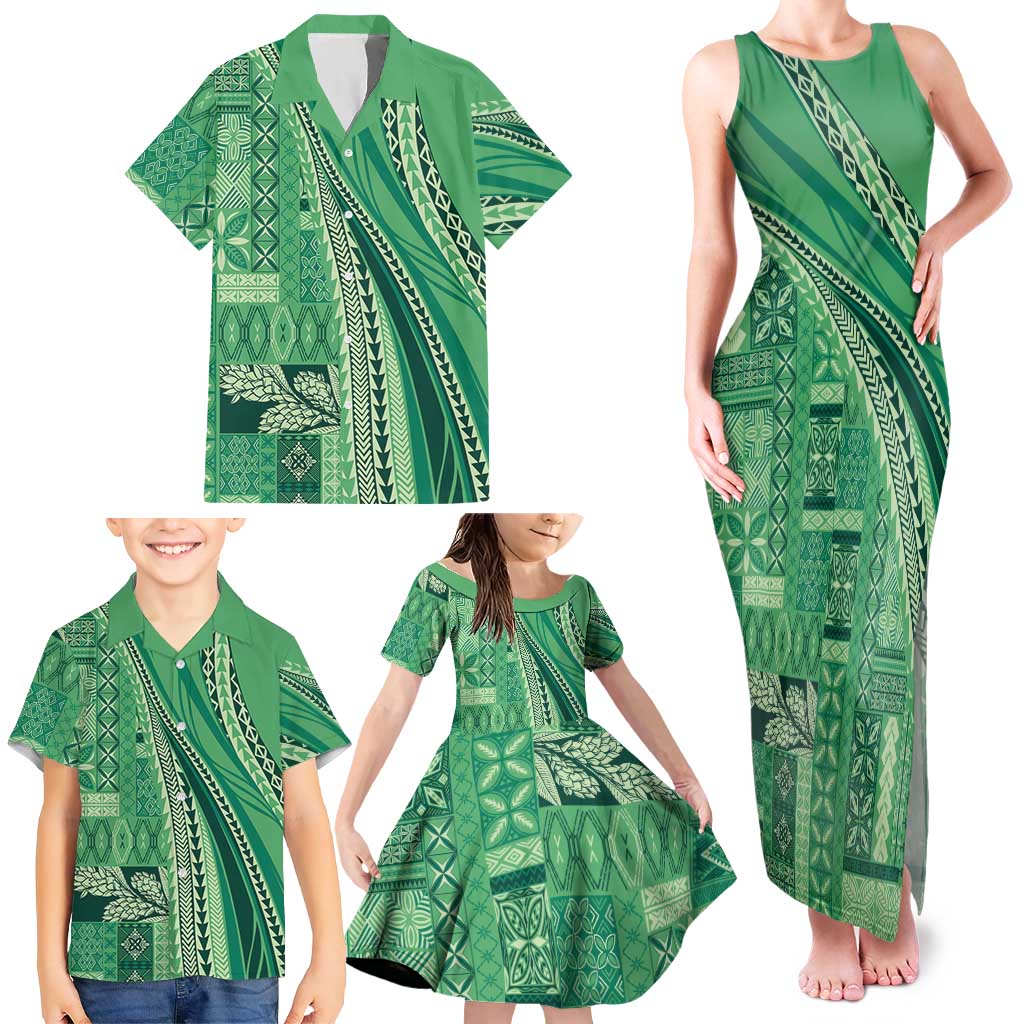 Pasifika Women's Day - Samoa Siapo Malu Tattoo Inspired Family Matching Tank Maxi Dress and Hawaiian Shirt Jade