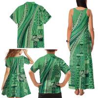 Pasifika Women's Day - Samoa Siapo Malu Tattoo Inspired Family Matching Tank Maxi Dress and Hawaiian Shirt Jade