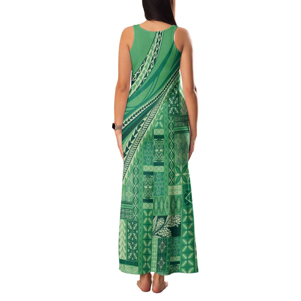 Pasifika Women's Day - Samoa Siapo Malu Tattoo Inspired Family Matching Tank Maxi Dress and Hawaiian Shirt Jade