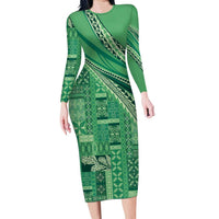 Pasifika Women's Day - Samoa Siapo Malu Tattoo Inspired Long Sleeve Bodycon Dress Jade LT7 Long Dress Jade - Polynesian Pride
