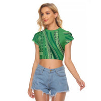 Pasifika Women's Day - Samoa Siapo Malu Tattoo Inspired Raglan Cropped T Shirt Jade