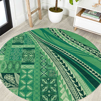 Pasifika Women's Day - Samoa Siapo Malu Tattoo Inspired Round Carpet Jade