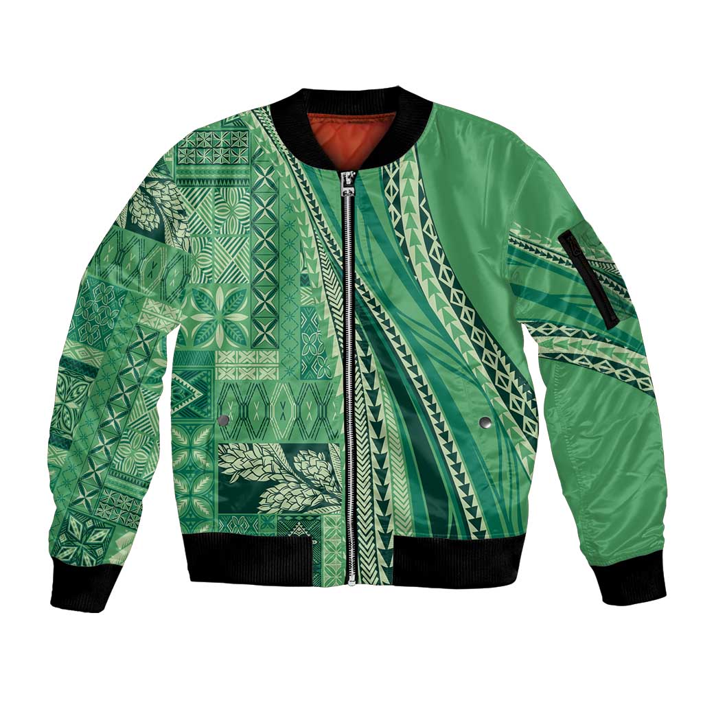 Pasifika Women's Day - Samoa Siapo Malu Tattoo Inspired Sleeve Zip Bomber Jacket Jade