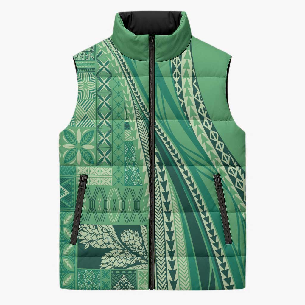 Pasifika Women's Day - Samoa Siapo Malu Tattoo Inspired Sleeveless Puffer Jacket Jade