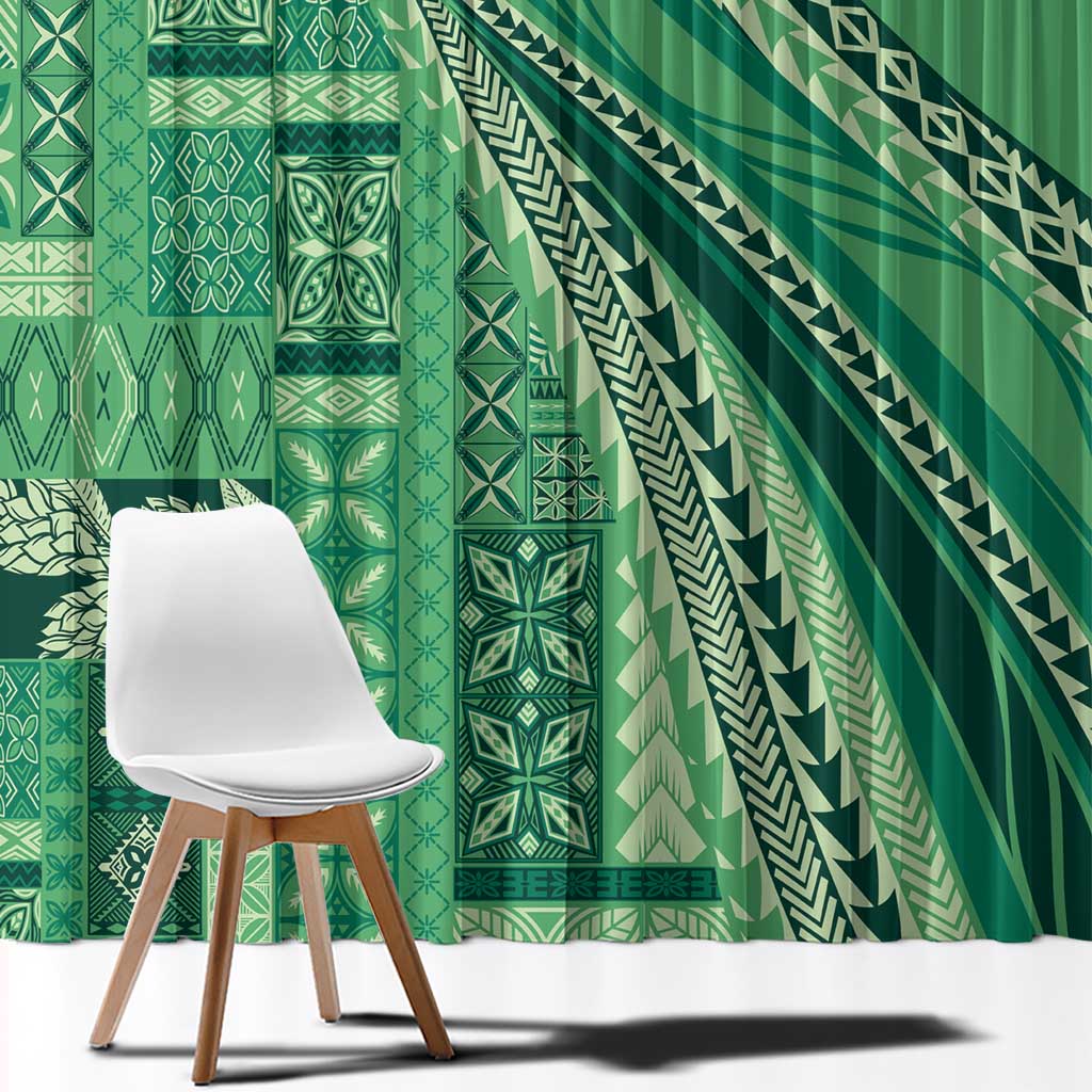 Pasifika Women's Day - Samoa Siapo Malu Tattoo Inspired Window Curtain Jade