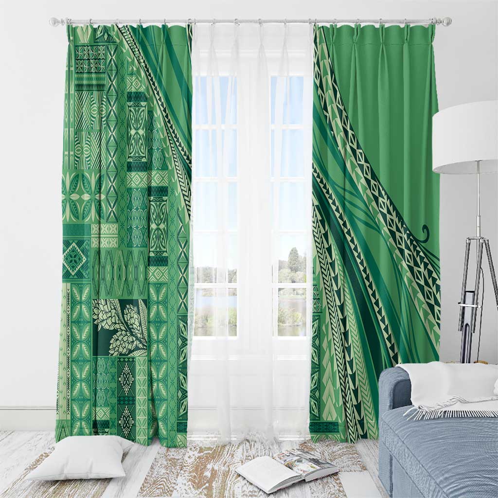 Pasifika Women's Day - Samoa Siapo Malu Tattoo Inspired Window Curtain Jade