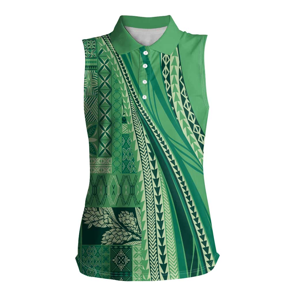 Pasifika Women's Day - Samoa Siapo Malu Tattoo Inspired Women Sleeveless Polo Shirt Jade