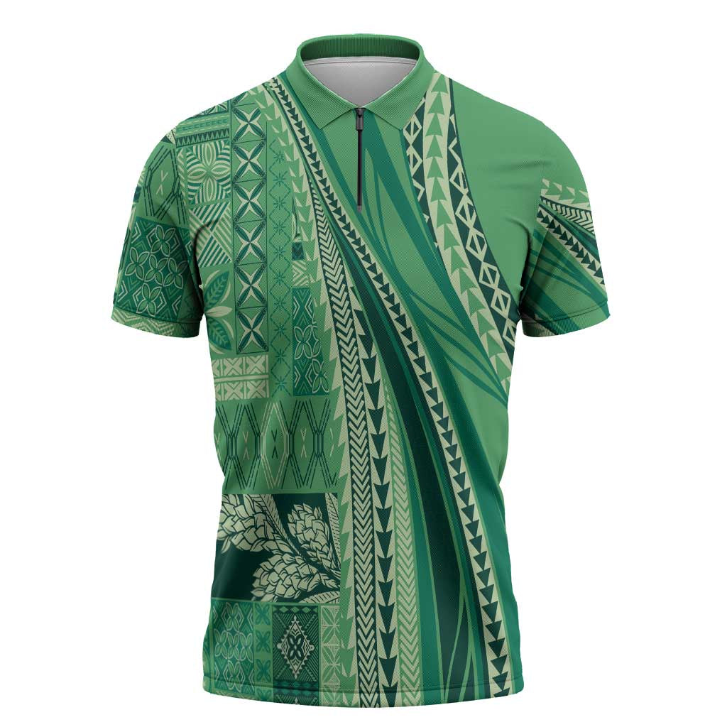 Pasifika Women's Day - Samoa Siapo Malu Tattoo Inspired Zipper Polo Shirt Jade