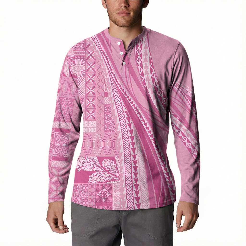 Pasifika Women's Day - Samoa Siapo Malu Tattoo Inspired Button Sweatshirt Pink
