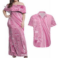 Pasifika Women's Day - Samoa Siapo Malu Tattoo Inspired Couples Matching Off Shoulder Maxi Dress and Hawaiian Shirt Pink LT7 Pink - Polynesian Pride