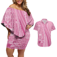 Pasifika Women's Day - Samoa Siapo Malu Tattoo Inspired Couples Matching Off Shoulder Short Dress and Hawaiian Shirt Pink LT7 Pink - Polynesian Pride