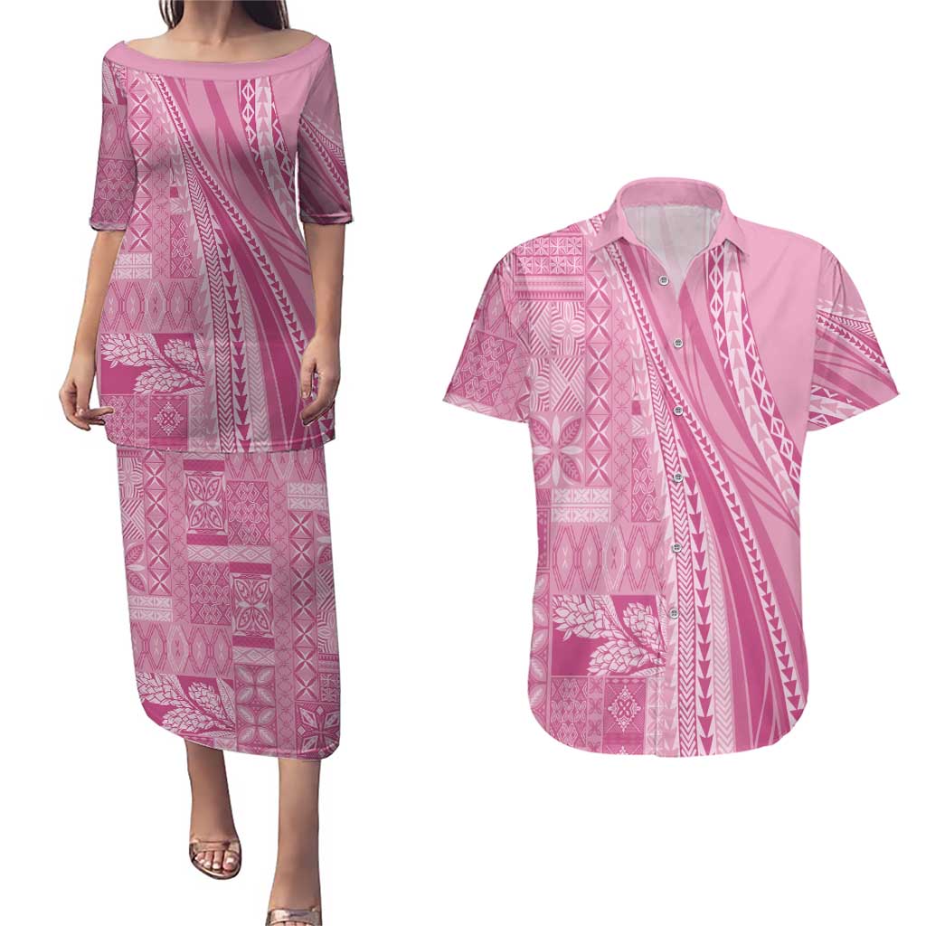 Pasifika Women's Day - Samoa Siapo Malu Tattoo Inspired Couples Matching Puletasi and Hawaiian Shirt Pink