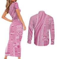 Pasifika Women's Day - Samoa Siapo Malu Tattoo Inspired Couples Matching Short Sleeve Bodycon Dress and Long Sleeve Button Shirt Pink LT7 - Polynesian Pride