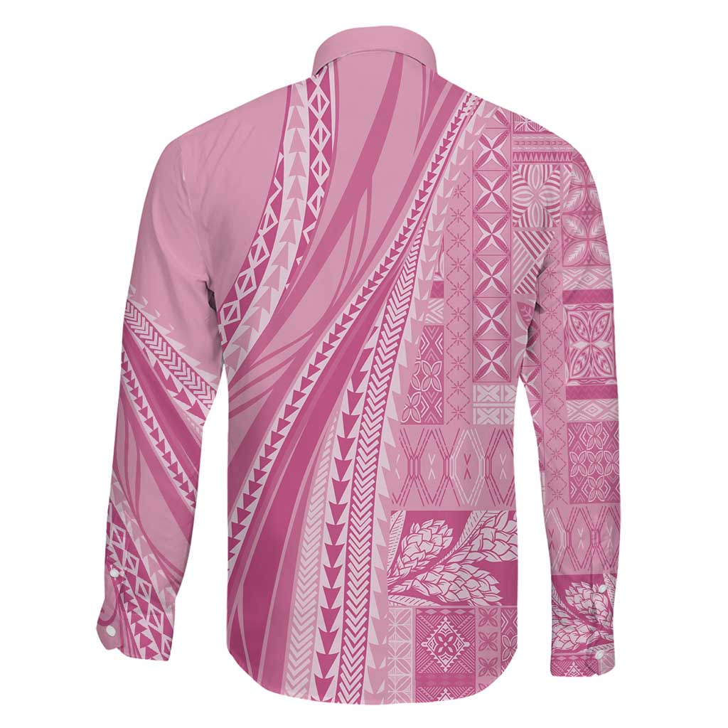 Pasifika Women's Day - Samoa Siapo Malu Tattoo Inspired Family Matching Long Sleeve Bodycon Dress and Hawaiian Shirt Pink