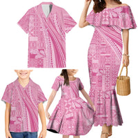 Pasifika Women's Day - Samoa Siapo Malu Tattoo Inspired Family Matching Mermaid Dress and Hawaiian Shirt Pink LT7 - Polynesian Pride