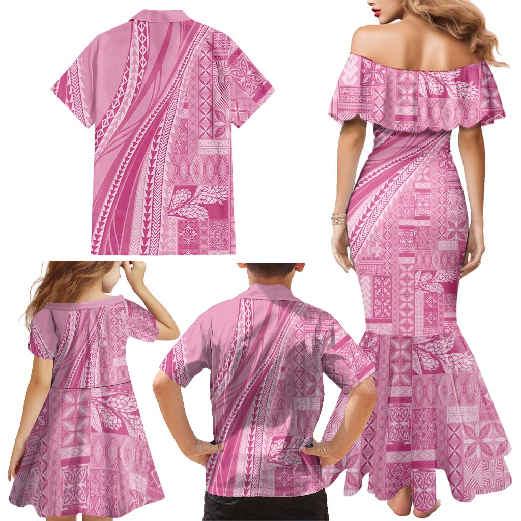 Pasifika Women's Day - Samoa Siapo Malu Tattoo Inspired Family Matching Mermaid Dress and Hawaiian Shirt Pink LT7 - Polynesian Pride
