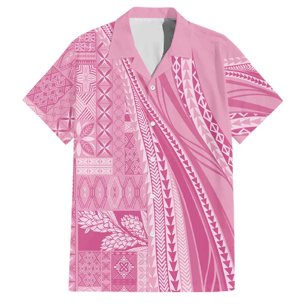 Pasifika Women's Day - Samoa Siapo Malu Tattoo Inspired Family Matching Mermaid Dress and Hawaiian Shirt Pink LT7 Dad's Shirt - Short Sleeve Pink - Polynesian Pride
